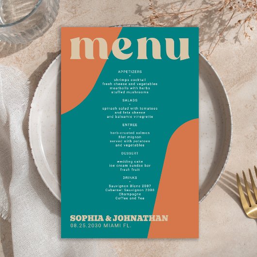 Modèle de menu de mariage rétro moderne groovy à b