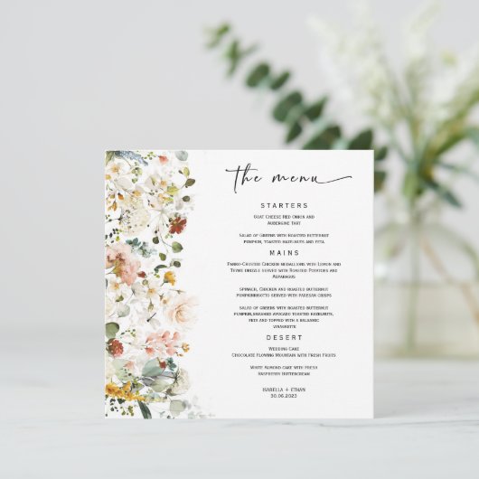 Modèle de menu de mariage Wildflower Boho (Debout devant)