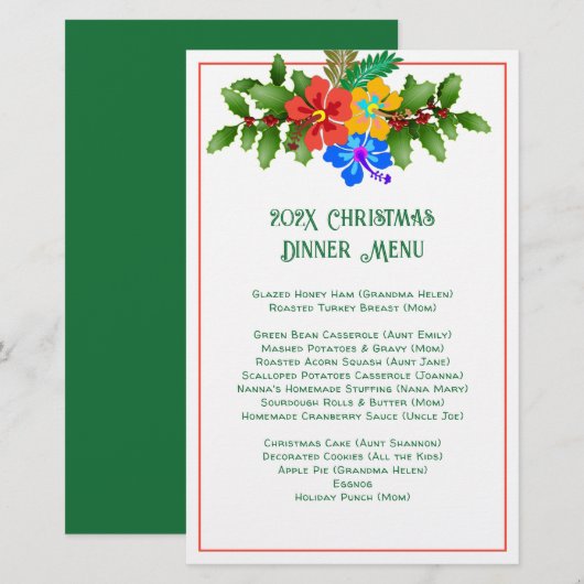 Modèle de menu d'Hibiscus pour le dîner de Noël en (Devant / Derrière)