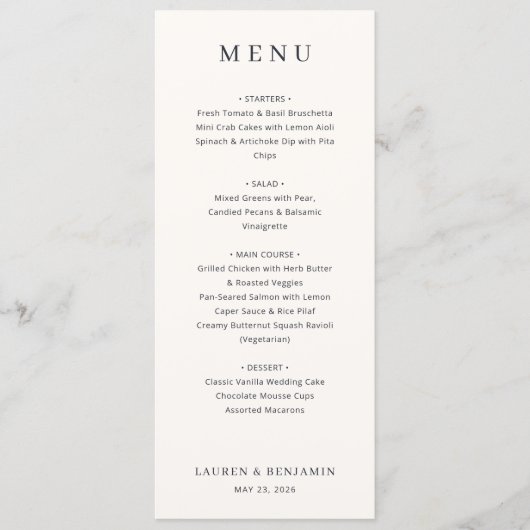 Modèle de menu élégant blanc cassé (Devant)