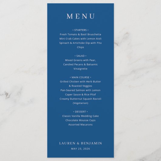 Modèle de menu élégant bleu marine (Devant)