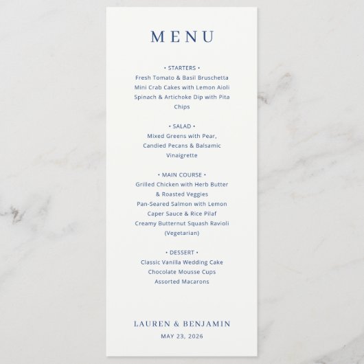 Modèle de menu élégant en marine (Devant)