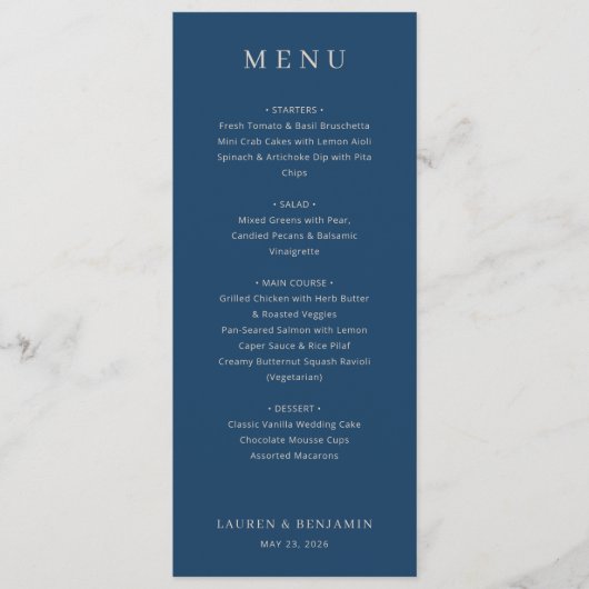 Modèle de menu élégant marine (Devant)
