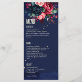 Modèle de menu fleurs bleues roses bleu marine (Devant)