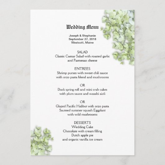 Modèle de menu Mariage blanc floral (Devant)