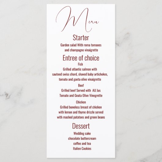 Modèle de menu mariage classique, moderne, script (Devant)