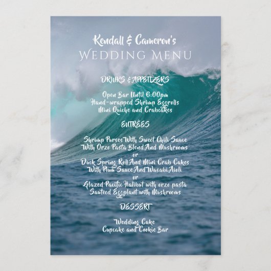 Modèle de menu Mariage de vague d'océan (Devant)