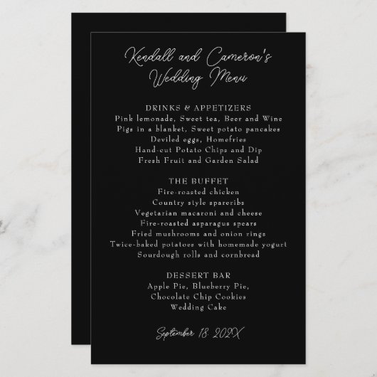 Modèle de menu Mariage noir et blanc (Devant / Derrière)