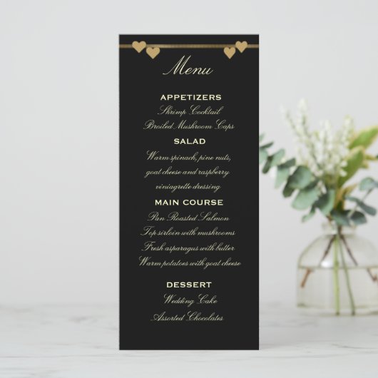 Modèle de menu Mariage noir et or (Debout devant)