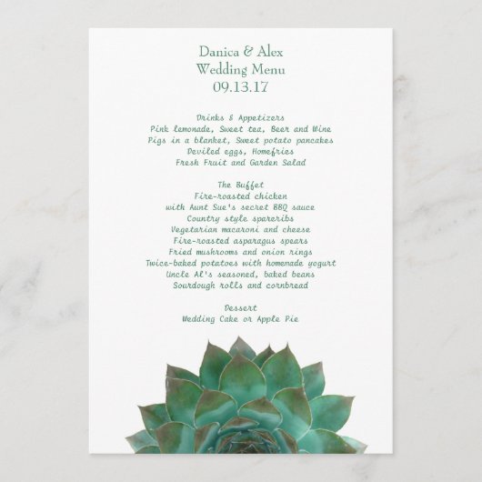 Modèle de menu Mariage Succulent vert (Devant)