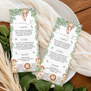 Modèle de menu pour Baby Shower Safari