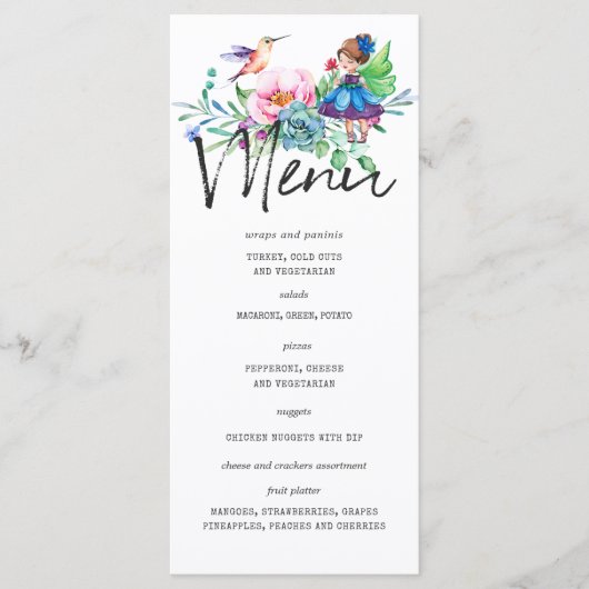 Modèle de menu pour fête d'anniversaire de la fée  (Devant)