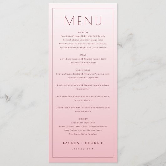 Modèle de menu rose élégant (Devant)