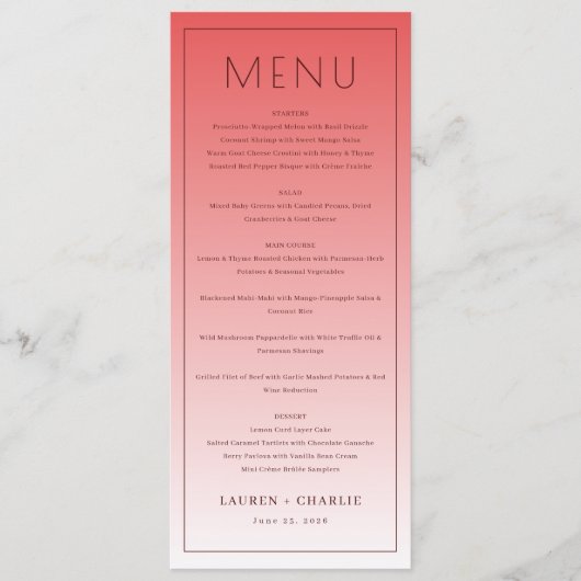 Modèle de menu rose sophistiqué (Devant)