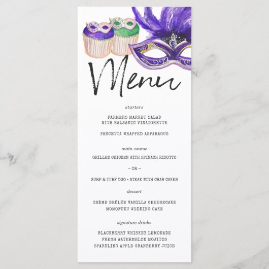 Modèle de menu sur le thème de Mardi Gras (Devant)