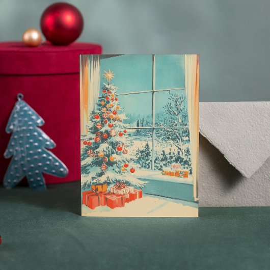 Modèle de message Vintage Christmas Tree Scene