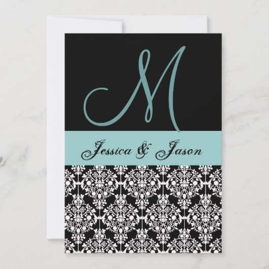 Modèle de monogramme Aqua et Black Mariage damassé (Devant)