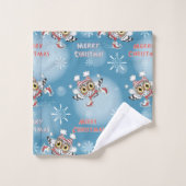 Modèle de Noël de patinage sur glace de hiboux (Gant de toilette)