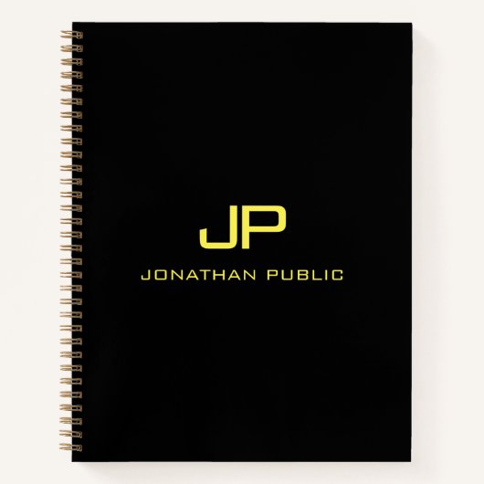 Modèle de nom de monogramme en or noir pour cahier (Devant)