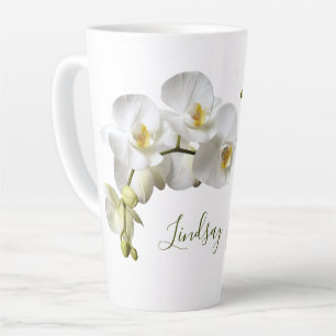 Modèle de nom d'orchidées blanches Mug Latte Cadea