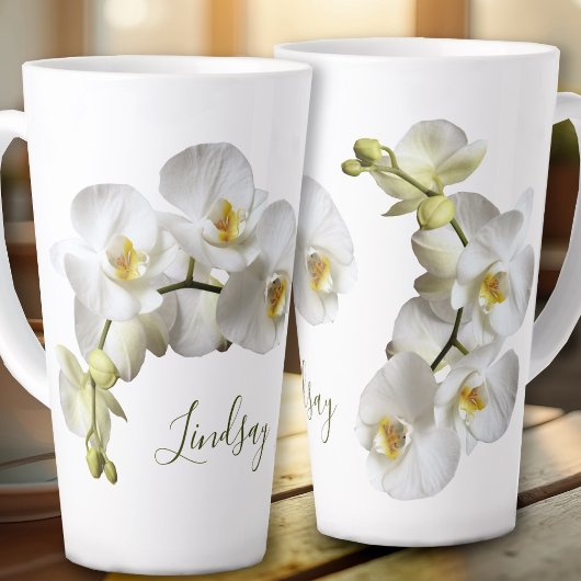 Modèle de nom d'orchidées blanches Mug Latte Cadea
