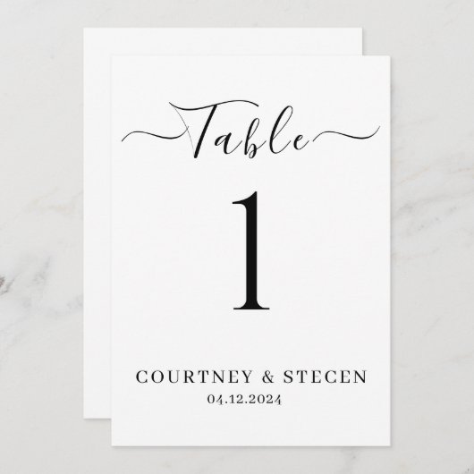 Modèle de numéro de table de mariage : Calligraphi (Devant / Derrière)