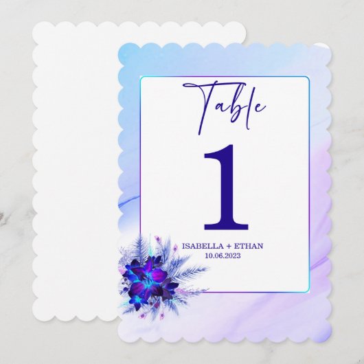 Modèle de numéro de table de mariage Orchidée Bleu (Devant / Derrière)