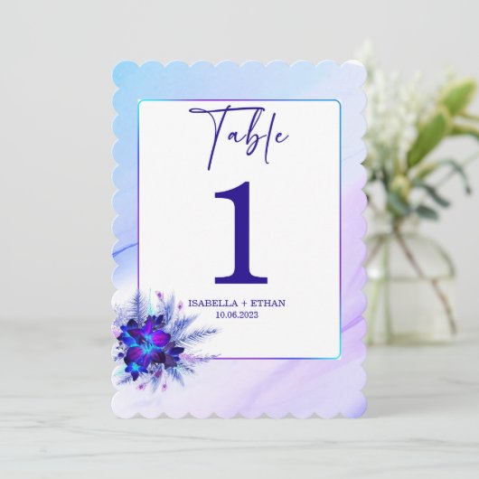 Modèle de numéro de table de mariage Orchidée Bleu (Debout devant)