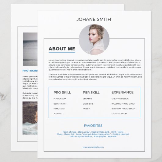 Modèle de page À propos de moi pour photographe (Devant / Derrière)