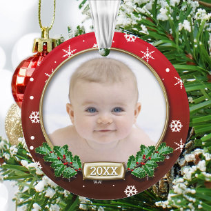 Modèle de photo Le 1er Noël de bébé (Rouge)