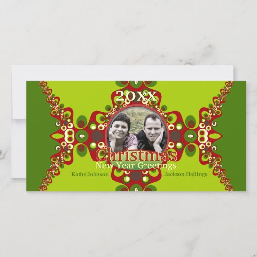 Modèle de photocard de Noël vert groovy (Devant)