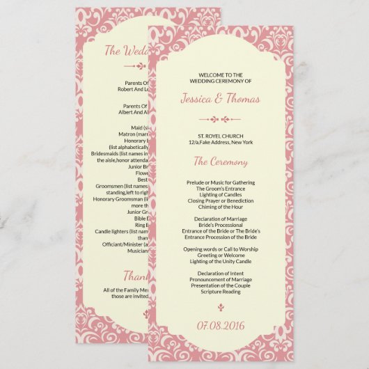 modèle de programme de cérémonie de mariage (Devant / Derrière)