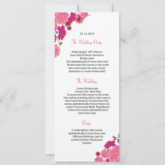 Modèle de programme de cérémonie de mariage (Dos)