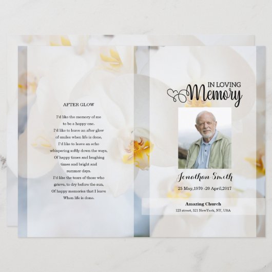 Modèle de programme de funérailles à fleurs blanch (Devant / Derrière)