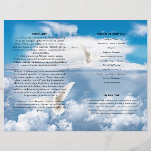 Modèle de programme de funérailles ciel bleu et co (Dos)