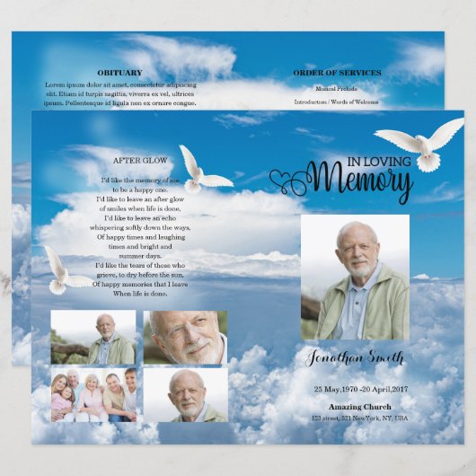 Modèle de programme de funérailles ciel bleu et co (Devant / Derrière)