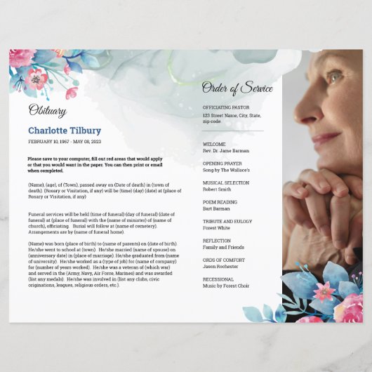 Modèle de programme de funérailles florales (Dos)