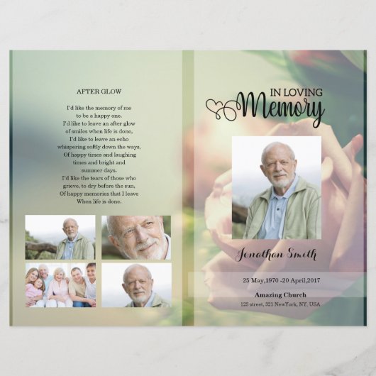 Modèle de programme de funérailles florales Rose (Devant)