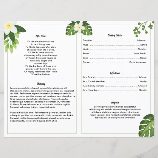 MODELE DE PROGRAMME DE FUNÉRAILLES | GREEN LEAF (Dos)
