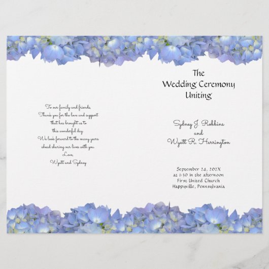 Modèle de programme de mariage avec fleurs d'horte (Devant)