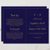 Modèle de programme de mariage chic bleu marine et (Devant / Derrière)