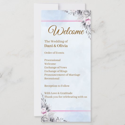 Modèle de programme de mariage floral élégant (Devant)