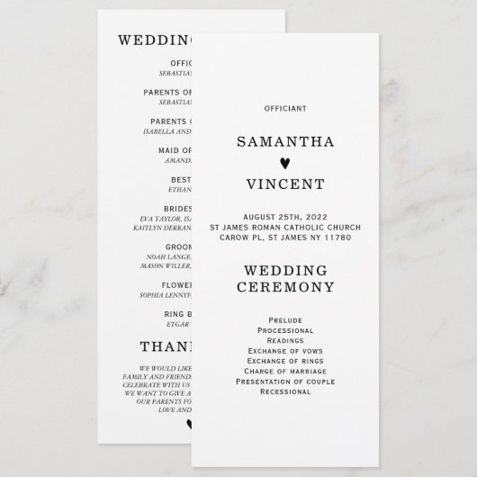 Modèle de Programme de Mariage Moderne (Devant / Derrière)