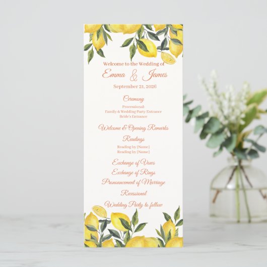 Modèle de programme de mariage personnalisé Lemon (Debout devant)