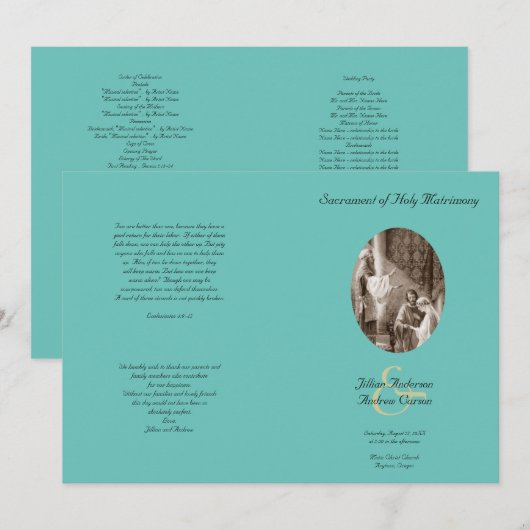 Modèle de programme de mariage plié catholique sar (Devant / Derrière)