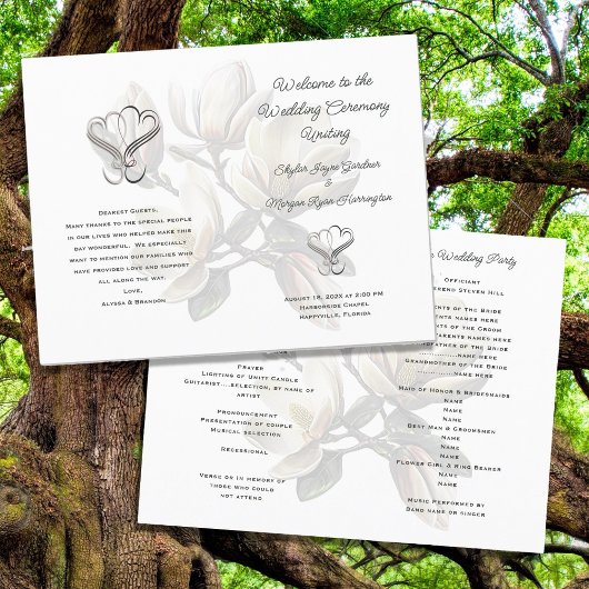 Modèle de programme de mariage plié Magnolia du Su