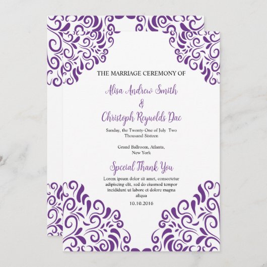 Modèle de programme de ventilateur de mariage flor (Devant / Derrière)