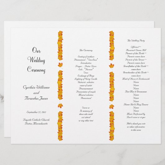 Modèle de programme divisé par trois Feuilles en b (Devant / Derrière)