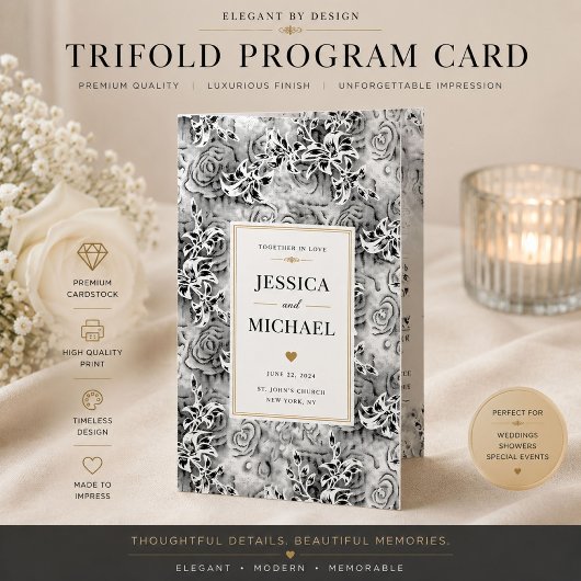 Modèle de programme triptyque floral élégant
