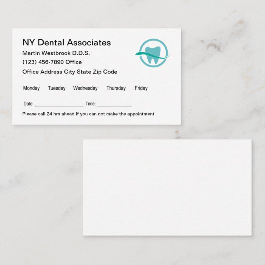 Modèle de rendez-vous des dentistes Carte de visit (Devant / Derrière)
